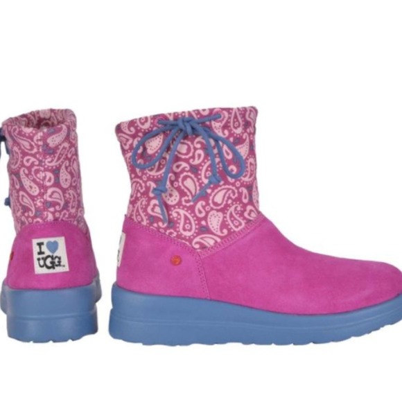 UGG Women's I Heart Ugg Slouchy Pink Paisley Pure Winter Boots Size 6 - Picture 4 of 12